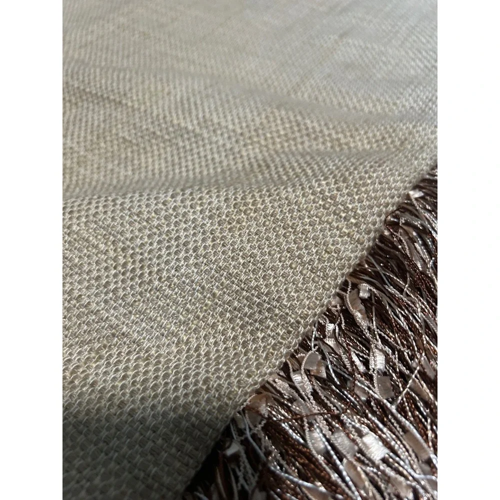 Pier 1 Imports Beige Burlap Throw Pillow Covers Set of 2 Fringe trim 18x18